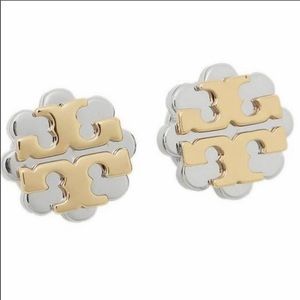 Tory Burch Logo Flower Gold and Silver Earrings
